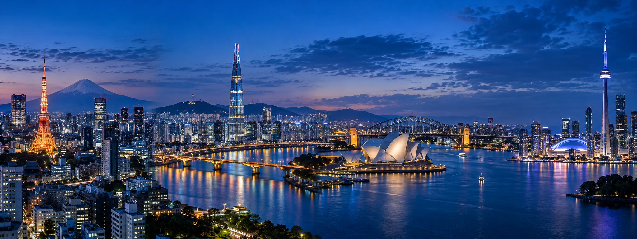 Tokyo, Seoul, Sydney and Toronto city landmarks