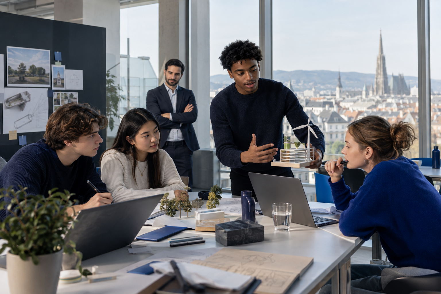 Students collaborating on a real-world project in Vienna